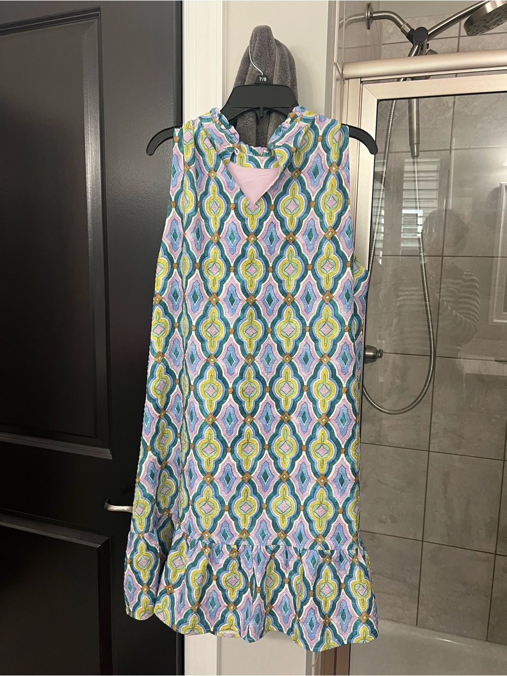 THML Sleeveless Mini Skirt — Blue, Green & Lavender Geometric - Picture 2 of 3